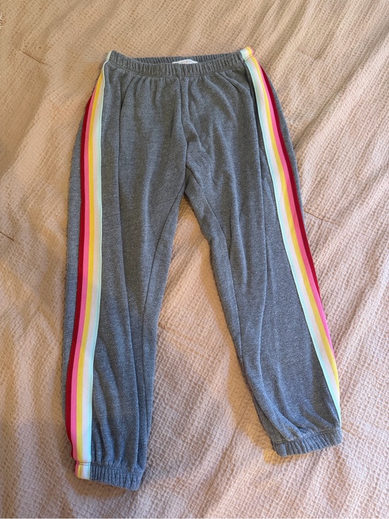 Spiritual Gangster Pants - Spiritual Gangster Rainbow Side Stripe Cozy Knit Jogger Sweatpants Gray Small